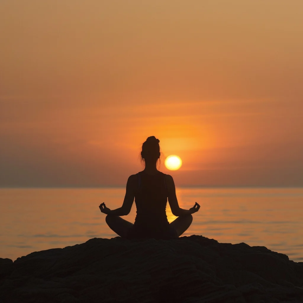 A tranquil image of a person meditating in a serene environment, symbolizing peace of mind and inner calm
