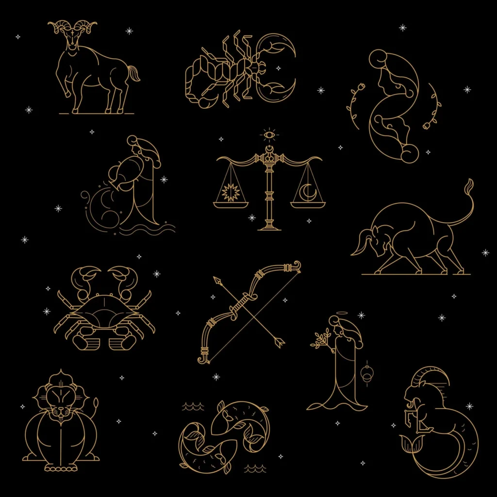 An artistic representation of astrology symbols and zodiac signs, highlighting the significance of astrology in understanding personality and life paths.