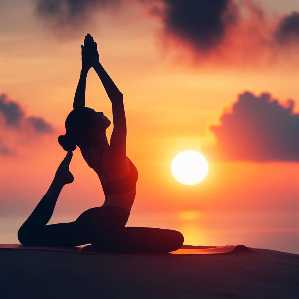 An inspiring image depicting various yoga poses and symbols of peace and wellness, highlighting the significance of yoga in daily life