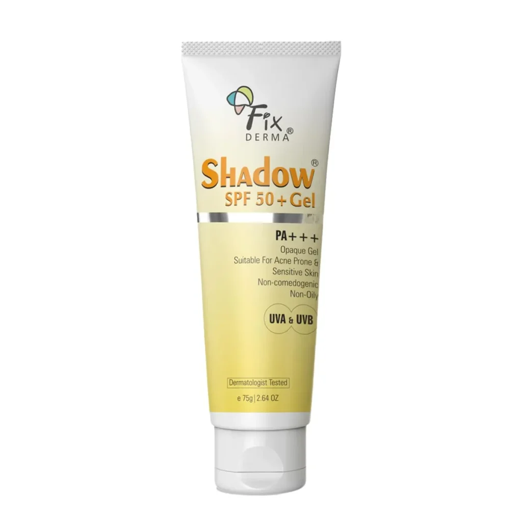 FIXDERMA Shadow Sunscreen Gel against a light background.