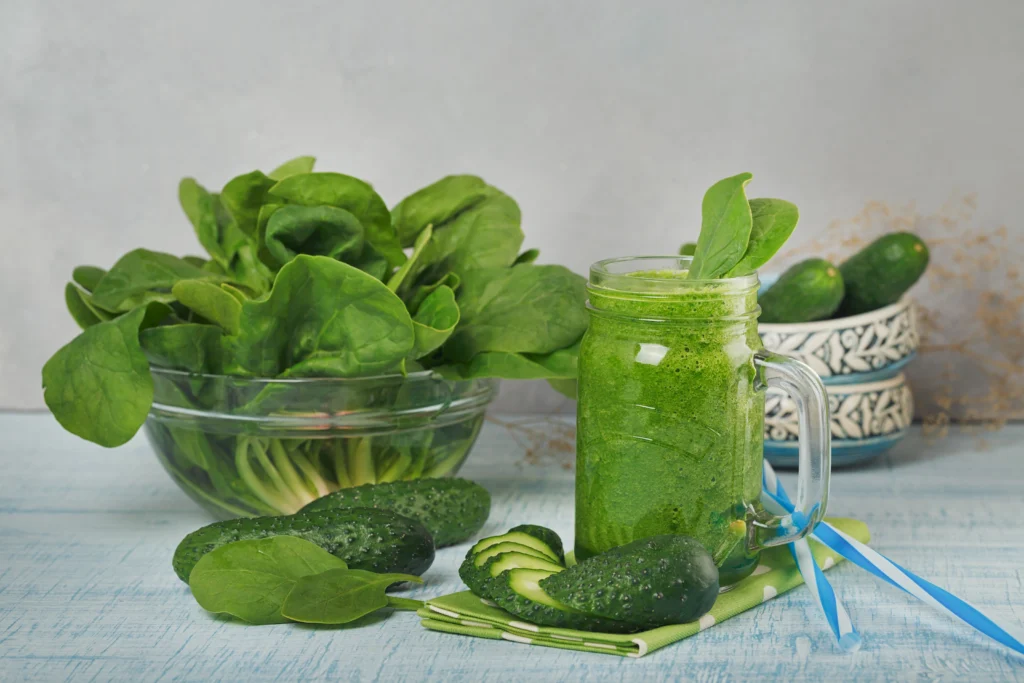 A glass of cucumber and spinach juice