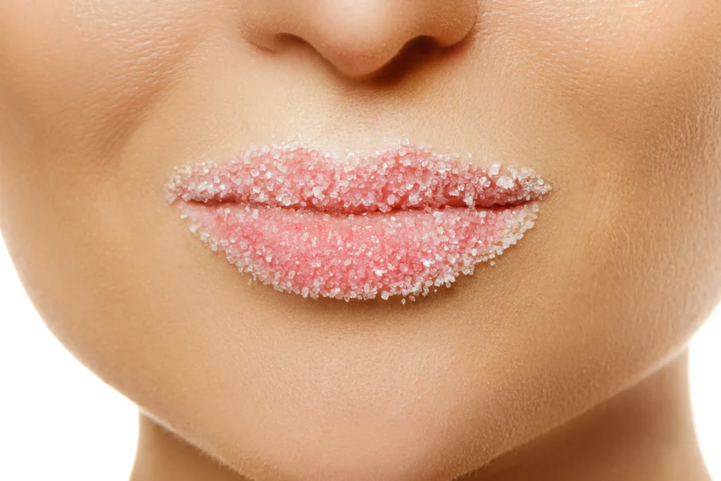 Exfoliating lips with a scrub