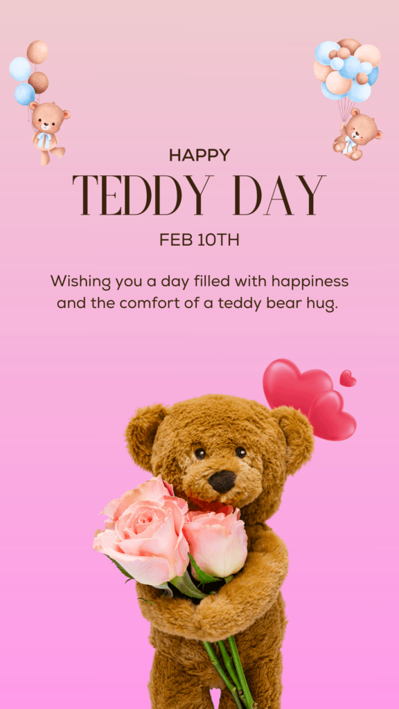 A teddy bear sitting beside a wrapped gift box with a bow on a soft blue background.