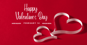 Valentine's Day 2025 celebration with red roses, heart-shaped balloons, and a couple sharing a romantic moment