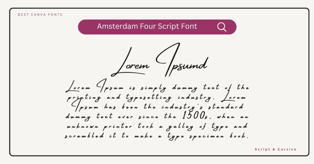 Amsterdam Four Script Font - A Classic and Artistic Cursive Font for Elegant Designs on Canva
