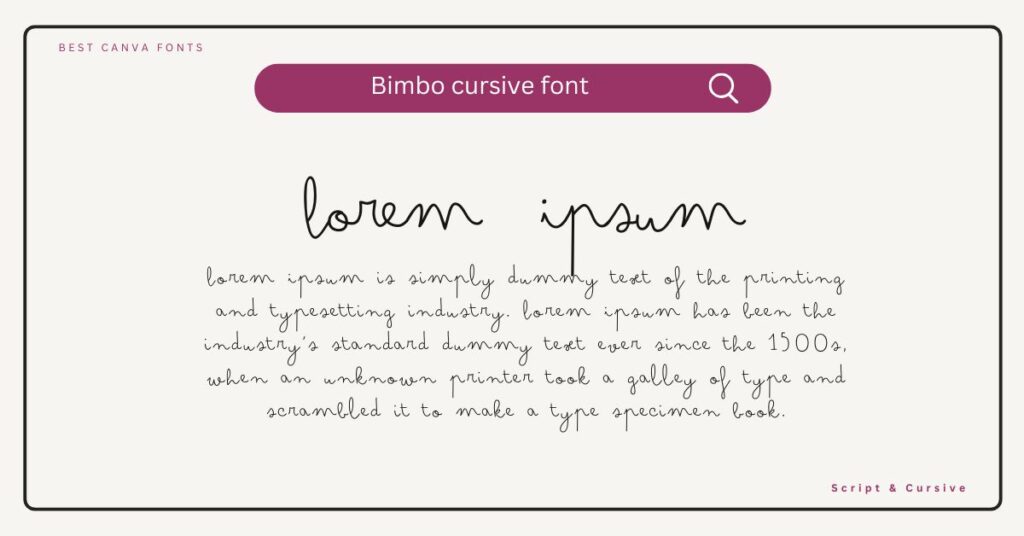 Bimbo Cursive Font sample showcasing stylish, playful, and modern cursive typography