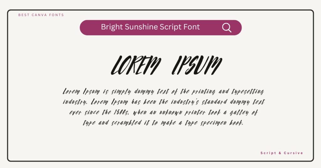 Bright Sunshine Script Font - A Bold and Cheerful Cursive Font for Vibrant Designs on Canva