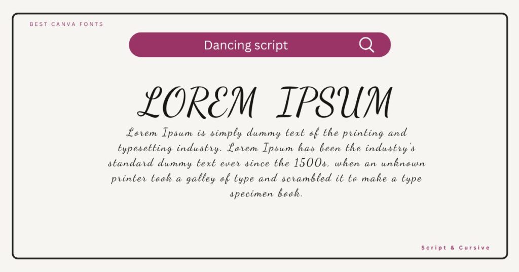Dancing Script Font sample featuring playful, modern, and flowing cursive typography