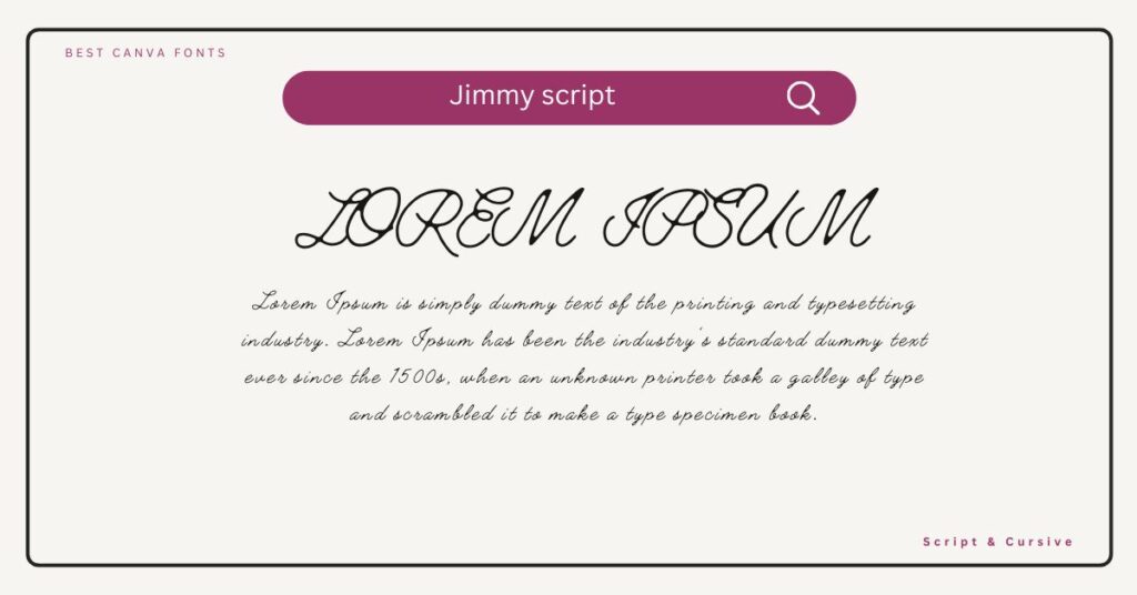 Jimmy Script Font sample featuring elegant, flowing, and modern handwritten typography
