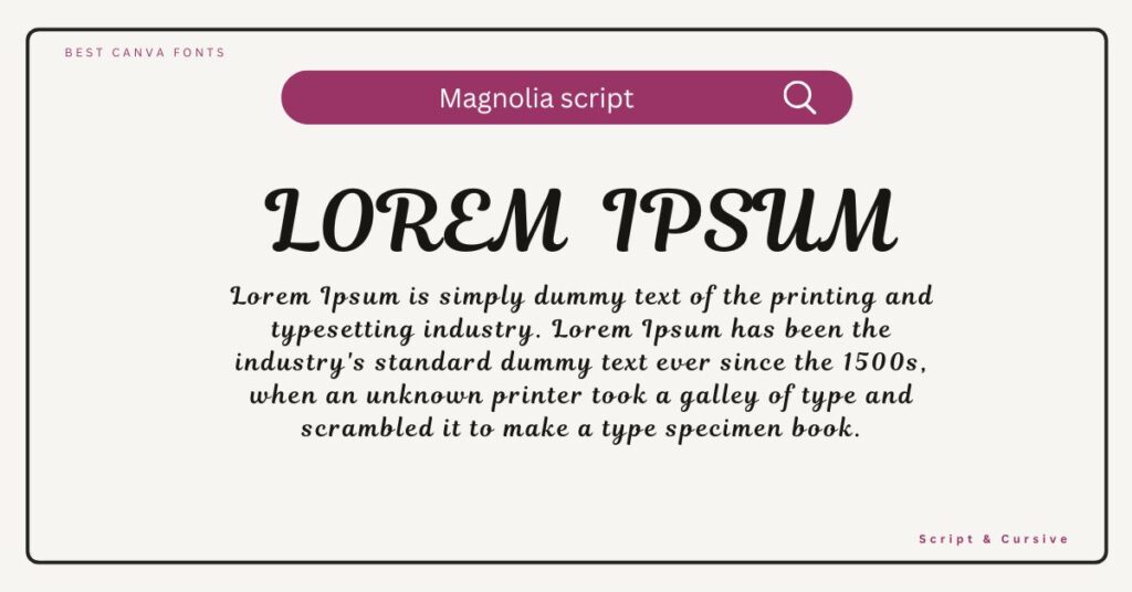 Magnolia Script Font sample featuring elegant, flowing, and modern handwritten typography