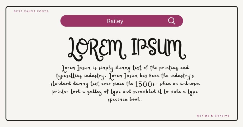 Railey Script Font sample featuring elegant, modern, and flowing handwritten typography
